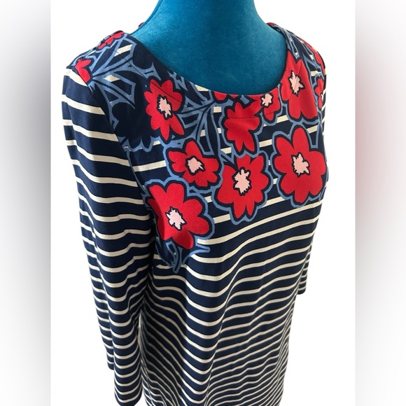 Talbots stripes and flowers shift dress in red white blue Talbots floral midi - Picture 8 of 9